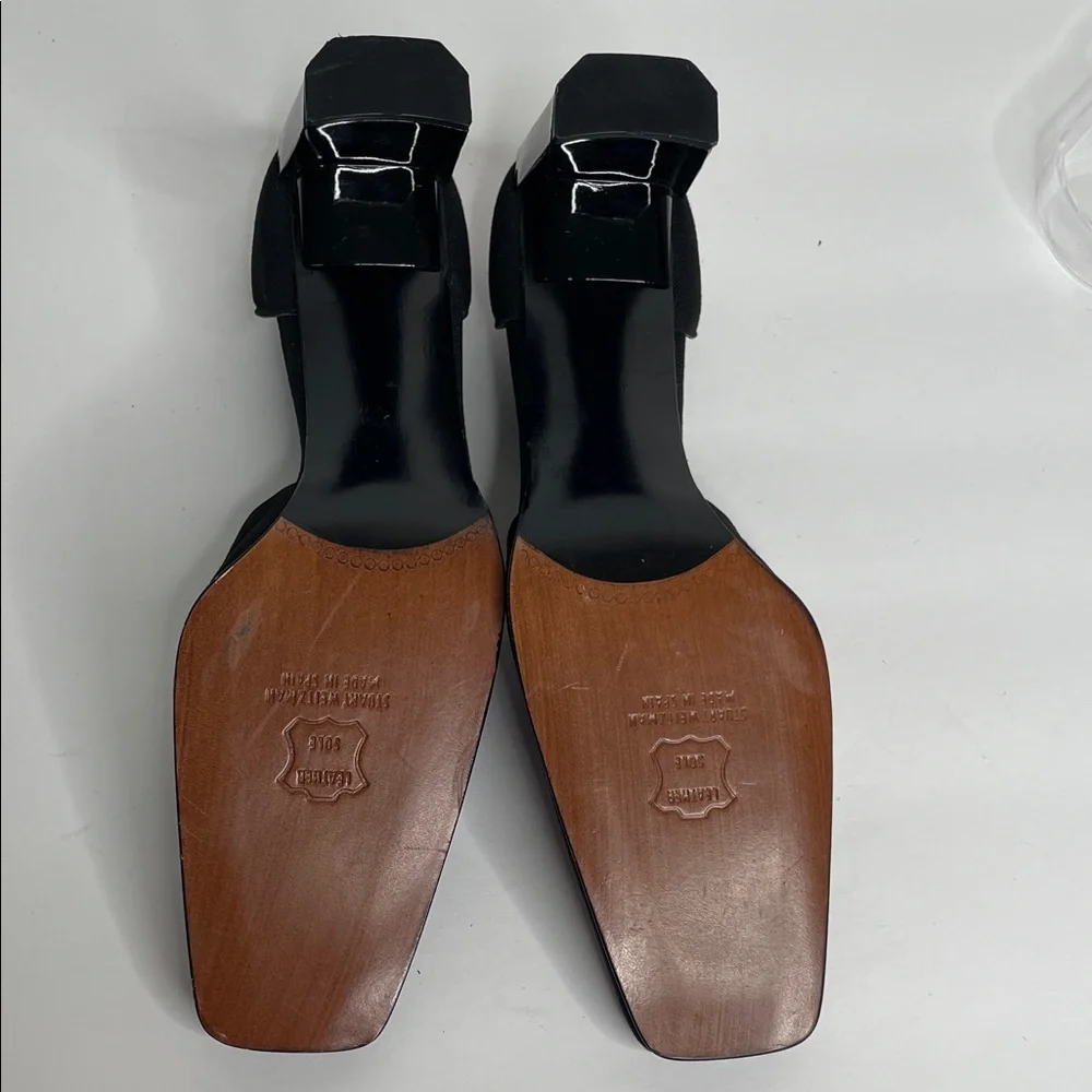 Stuart Weitzman Black Crisscross Square-Toe Block Heel Pumps - Picture 10 of 11